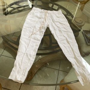 Enza Costa White Linen Drawstring Pants
